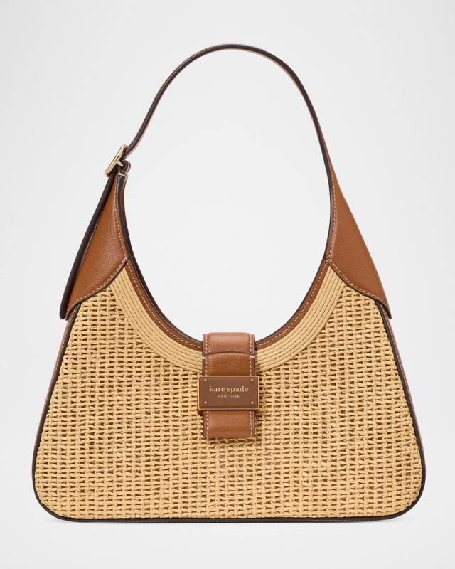 nouveau small straw and leather shoulder bag